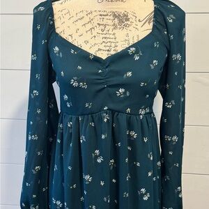 Abercrombie & Fitch Teal Floral Long Sleeve Dress